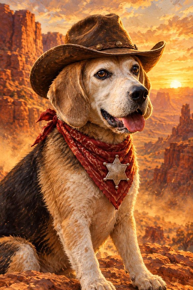 Cowboy pet portrait example: Sheriff of Snack Town